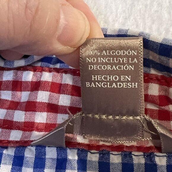 White Stag Womens Large Christmas Gingham Button Down Roll Tab Shirt Embroidered - Picture 11 of 13